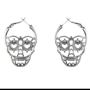 Silver Skull Hoop Earrings